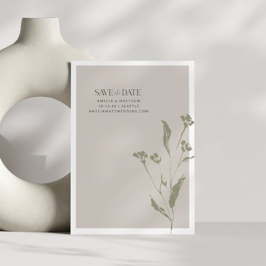 Minimalistische botanische Neutrale Hochzeit im He Save The Date