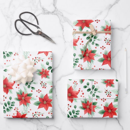 Minimalistische Botanische Poinsettie Geschenkpapier Set (Vorderseite)