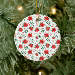 Minimalistische Botanische Poinsettie Keramik Ornament