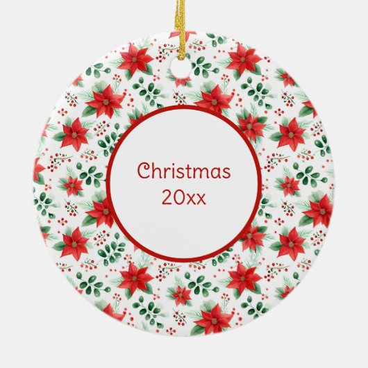 Minimalistische Botanische Poinsettie Keramik Ornament (Hinten)