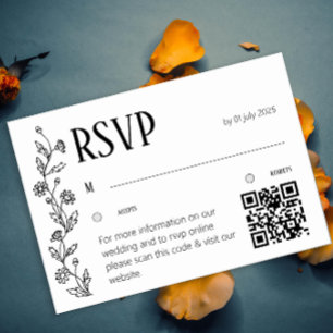 Minimalistische botanische RSVP-Karte Daisy Line Tischnummer