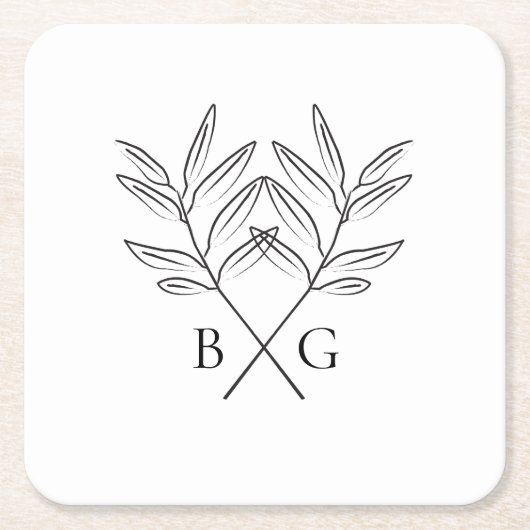 Minimalistische botanische Rustikale Monogramm-Gas Rechteckiger Pappuntersetzer (Vorderseite)