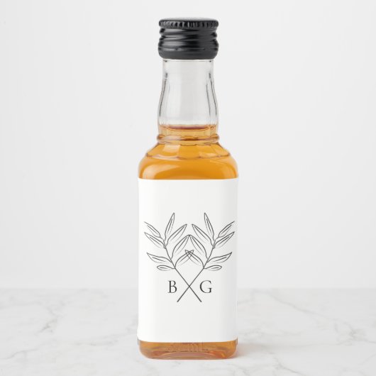 Minimalistische Botanische Rustikale Monogramm-Hoc Alkoholflaschenetikett (Vorderseite)