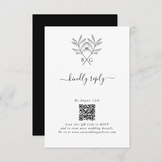 Minimalistische Botanische Rustikale Monogramm-Hoc Begleitkarte (Vorne/Hinten)