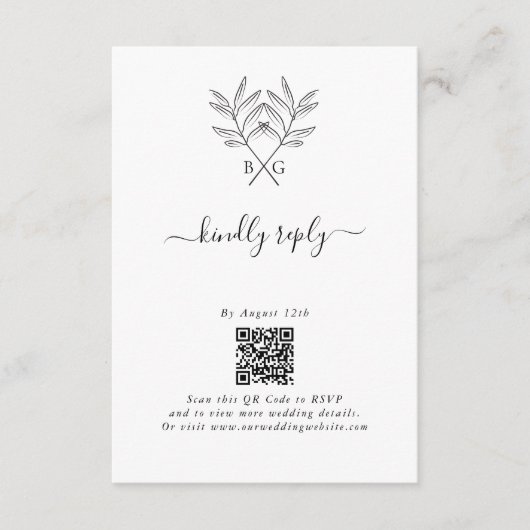 Minimalistische Botanische Rustikale Monogramm-Hoc Begleitkarte (Vorderseite)