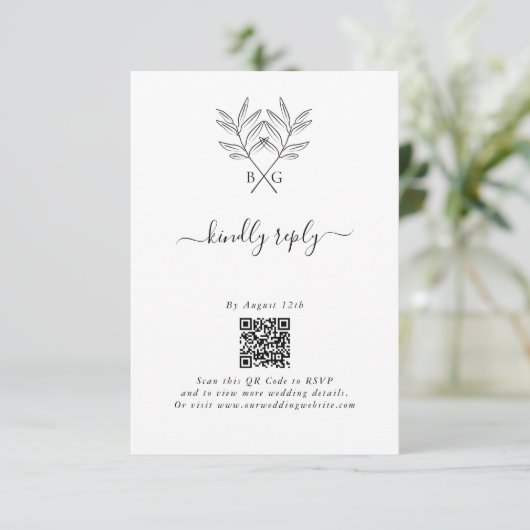 Minimalistische Botanische Rustikale Monogramm-Hoc Begleitkarte (Stehend Vorderseite)