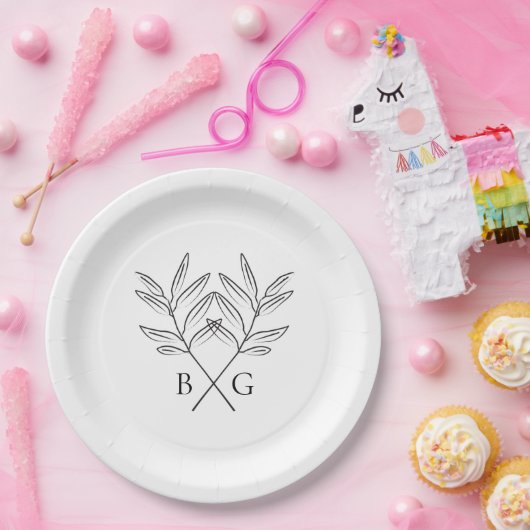 Minimalistische Botanische Rustikale Monogramm-Hoc Pappteller (Party)