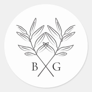 Minimalistische Botanische Rustikale Monogramm-Hoc Runder Aufkleber