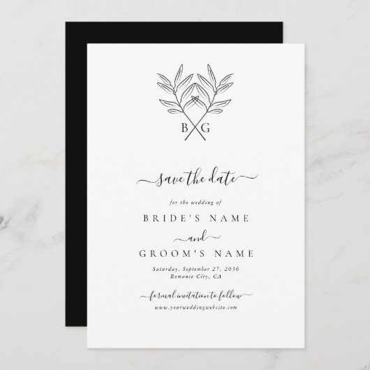 Minimalistische Botanische Rustikale Monogramm-Hoc Save The Date (Vorne/Hinten)