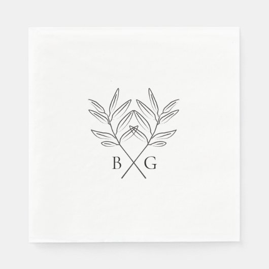 Minimalistische Botanische Rustikale Monogramm-Hoc Serviette (Vorderseite)