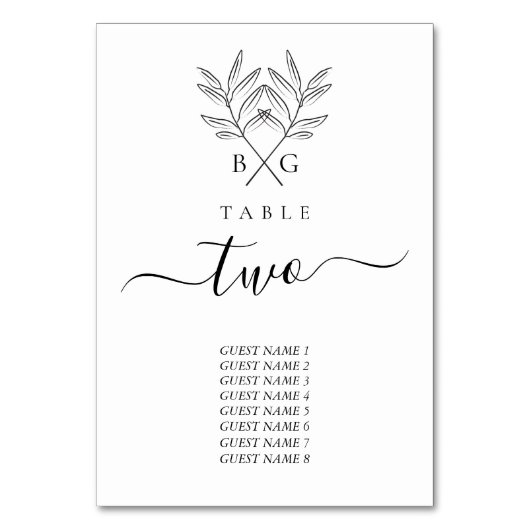 Minimalistische Botanische Rustikale Monogramm-Hoc Tischnummer (Vorderseite)