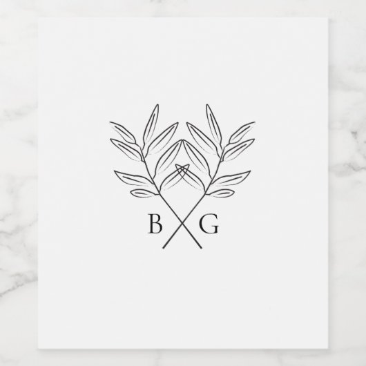 Minimalistische Botanische Rustikale Monogramm-Hoc Weinetikett (Einzelnes Label)