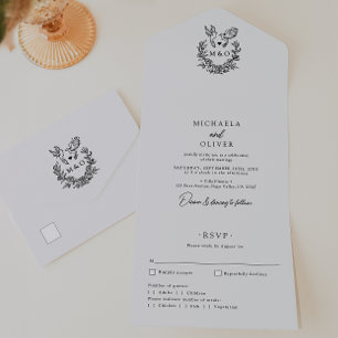Minimalistische Botanische Tauben Elegante Schrift All In One Einladung