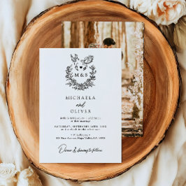 Minimalistische botanische Tauben Hochzeit mit ele Einladung