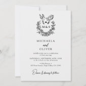 Minimalistische botanische Tauben Hochzeit mit ele Einladung (Vorderseite)