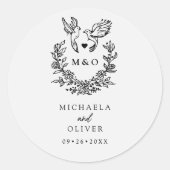 Minimalistische botanische Tauben Hochzeit mit ele Runder Aufkleber (Vorderseite)
