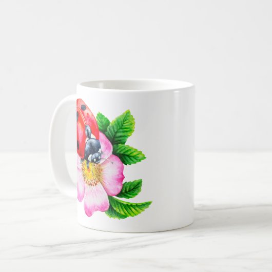 Minimalistische botanische Wasserfarbe Ladybug Blu Kaffeetasse (Vorderseite Links)