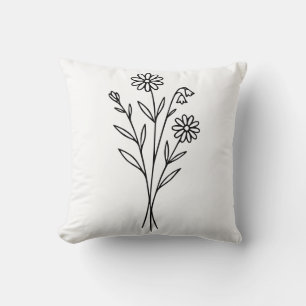 Minimalistische botanische Wildblumenstrauß-Linien Kissen