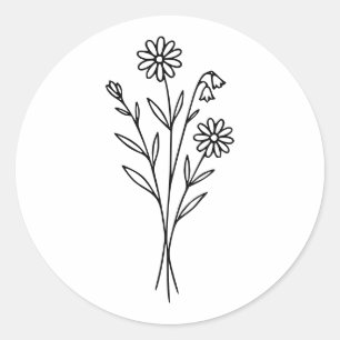 Minimalistische botanische Wildblumenstrauß-Linien Runder Aufkleber