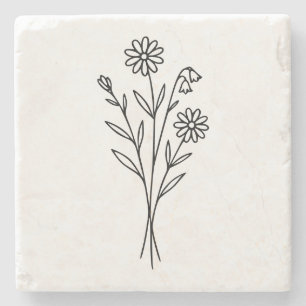 Minimalistische botanische Wildblumenstrauß-Linien Steinuntersetzer