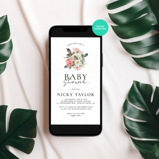 Minimalistische Bouquet Babydusche Einladung