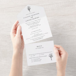 Minimalistische Bouquet Line Art Wedding All In One Einladung
