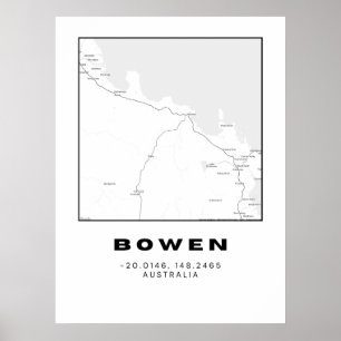 Minimalistische Bowen-Karte mit Koordinaten Poster
