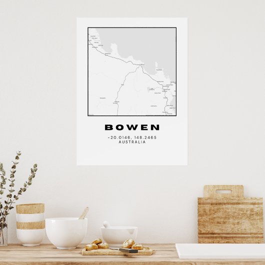 Minimalistische Bowen-Karte mit Koordinaten Poster (Küche)