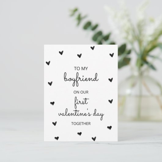 Minimalistische Boyfriend First Valentinstag Card Postkarte (Stehend Vorderseite)