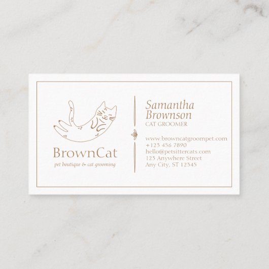 Minimalistische braune Katze Zeichnend Design für  Visitenkarte (Rückseite)