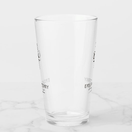 Minimalistische Braut- und Bräutigam-Monogramm-Bie Glas (Links)