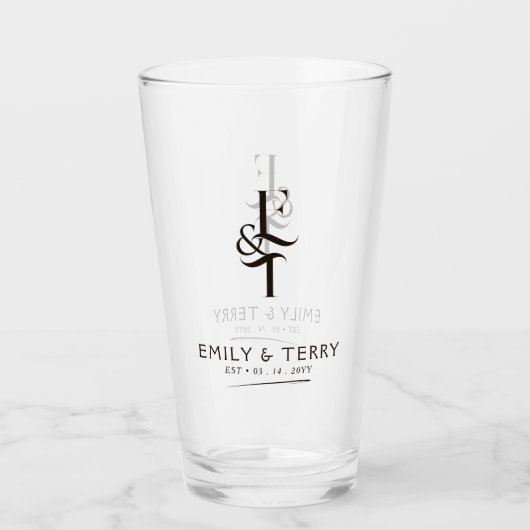 Minimalistische Braut- und Bräutigam-Monogramm-Bie Glas (Vorderseite)