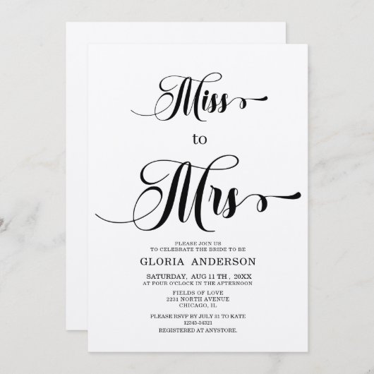 Minimalistische Brautdusche Einladung (Vorne/Hinten)