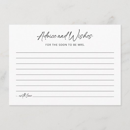 Minimalistische Brautparty-Ratenkarte Begleitkarte (Vorderseite)