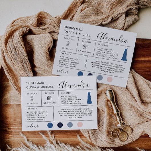 Minimalistische Bridesmaid Info Card, Vorschlagska Einladung