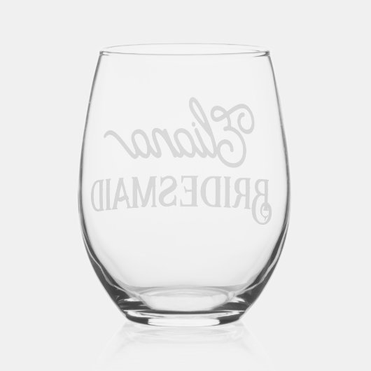 Minimalistische Bridesmaid oder Trauzeugin Weinglas Ohne Stiel (Rückseite)