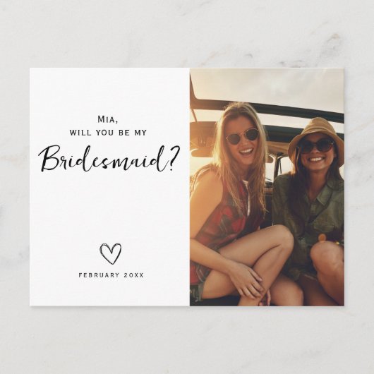 Minimalistische Bridesmaid-Vorschlag frage Postkar Postkarte (Vorderseite)