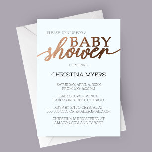 Minimalistische Bronze und Blue Elegante Babydusch Einladung