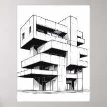 Minimalistische Brutalistische Architektur Linienk