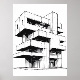 Minimalistische Brutalistische Architektur Linienk Poster