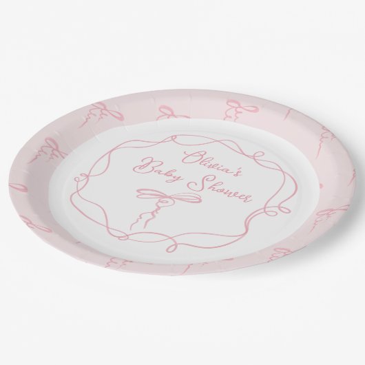 Minimalistische Bugrosa, moderne Babydusche Pappteller (Schrägansicht)