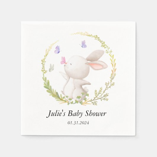 Minimalistische Bunny and Butterflies Babydusche Serviette (Vorderseite)
