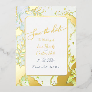 Minimalistische Bunte Wasserfarbe Folie Save the D Einladungspostkarte