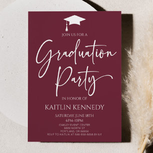 Minimalistische Burgund Elegant Graduation Party Einladung