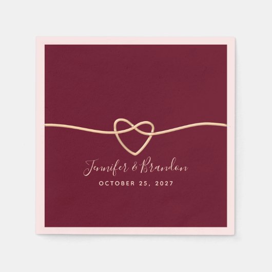 Minimalistische Burgund-Kalligrafie Hochzeit von N Serviette (Vorderseite)