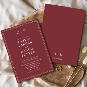 Minimalistische Burgund Moderne Elegante Hochzeit Einladung