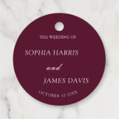 Minimalistische Burgund Moderne Elegante Hochzeit Geschenkanhänger (Rückseite)