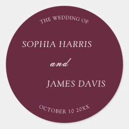 Minimalistische Burgund Moderne Elegante Hochzeit Runder Aufkleber