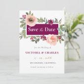 Minimalistische Burgund-Wasserfarbenblütenhochzeit Save The Date (Stehend Vorderseite)