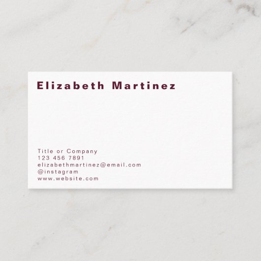 Minimalistische Burgunder vor und zurück Personali Visitenkarte (Vorderseite)